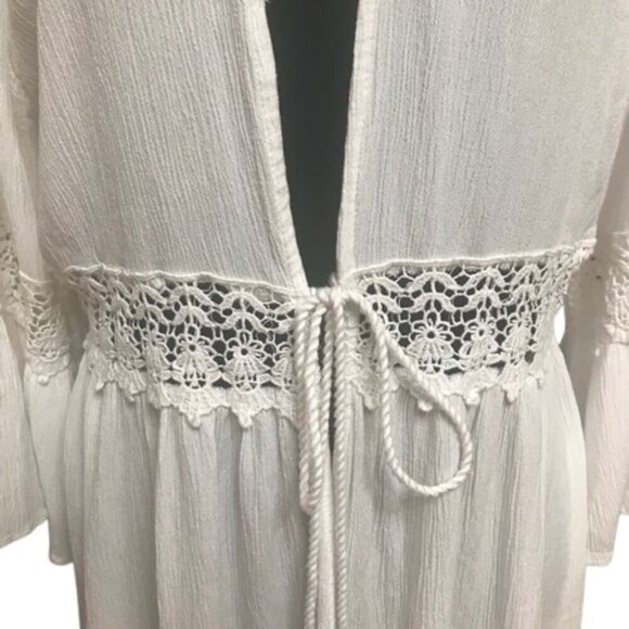 Blue Island Women's Crochet Trim White Swim Cover Up w/ Bell Sleeves Size Medium - Picture 3 of 7